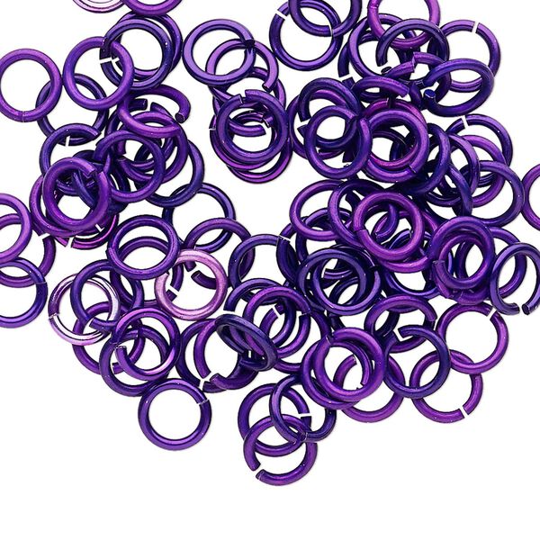 Jump ring, anodized tempered aluminum, purple, 6mm round, 4.2mm inside diameter, 18 gauge. Sold per pkg of 100. image number 0
