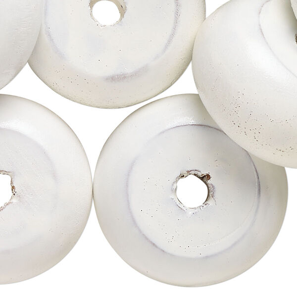 Bead, wood (dyed/waxed), white, 29x15mm rondelle. Sold per pkg of 30. image number 0