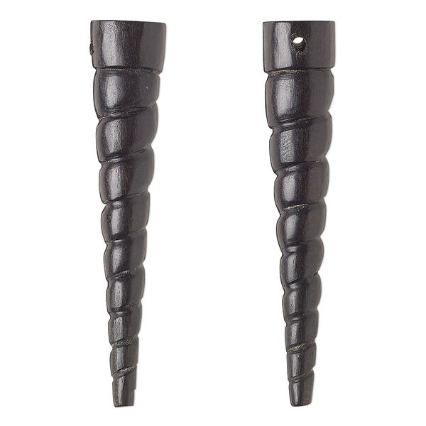 Focal, arang wood (natural), black, 45x8mm hand-carved spiral point. Sold individually. image number 0