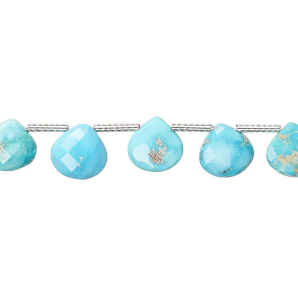 Imperial crown turquoise 1pkg19, hand-cut top-drilled faceted puffed teardrop bead natural 7-9mm image number 0