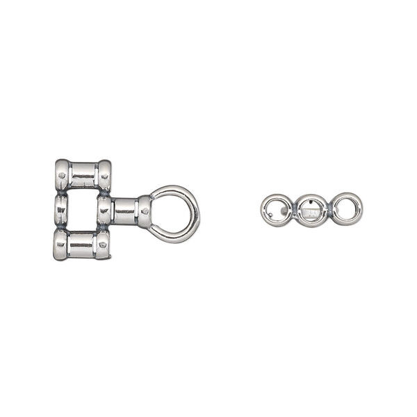Crimp end, JBB Findings, antiqued sterling silver, 15x10mm 3-strand, 2mm inside diameter. Sold per pkg of 2. image number 0