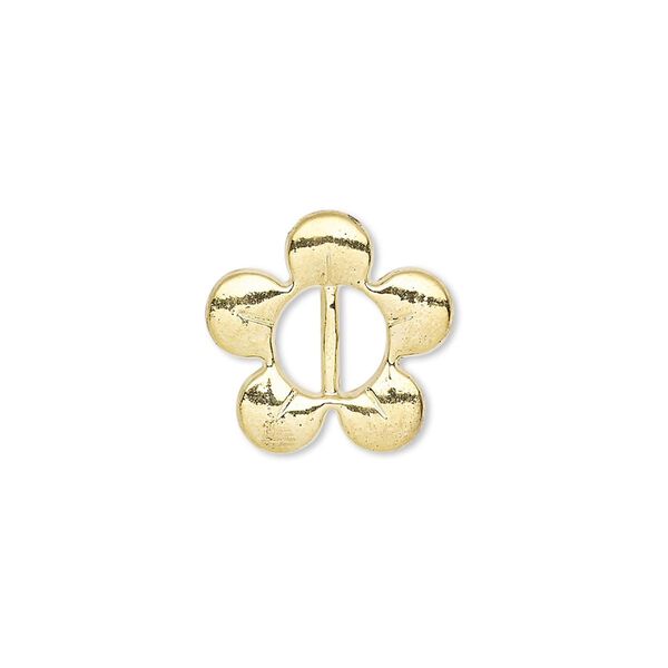 Slide, gold-finished "pewter" (zinc-based alloy), 16x16mm single-sided flower, 7x2mm hole. Sold per pkg of 20. image number 0