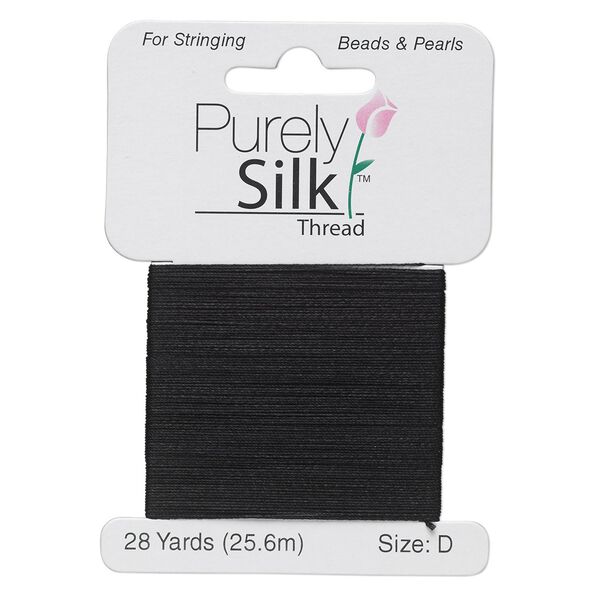 Thread, Purely Silk™, black, size D. Sold per 28-yard card. image number 0