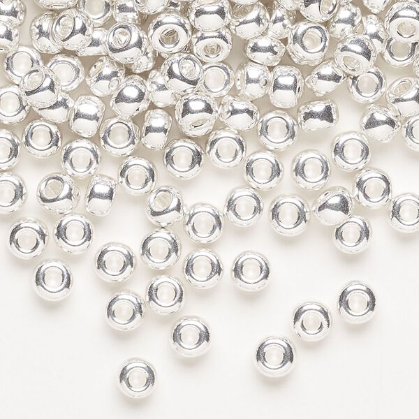 Seed bead, Miyuki, glass, pkg/250g, #6 rocaille, opaque silver-plated, (RR-961). image number 0