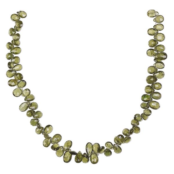 Chrome diopside 1pkg1, hand-cut top-drilled faceted puffed teardrop bead natural 8 inch graduated 6x4mm-9x5mm image number 0