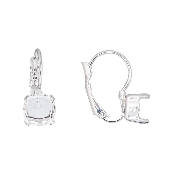 Ear wire leverback 1pkg2 silver-plated, 18mm / SS39 rivoli or chaton 4-prong setting, brass 1 pair image number 0