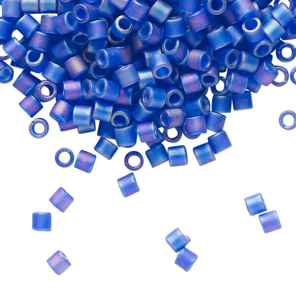 Seed bead, Delica®, glass, pkg/250g, #8 round, translucent matte rainbow cobalt blue (DBL-0864). image number 0