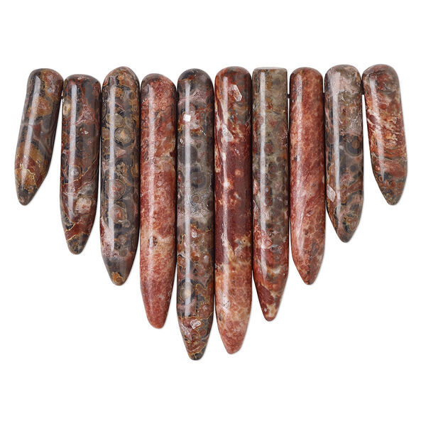 Leopardskin jasper 1pkg10, top-drilled spike fan focal natural graduated 19x5mm-41x5.5mm image number 0