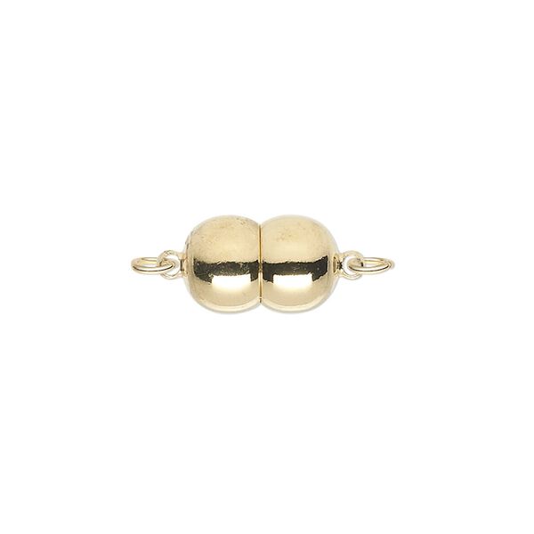 Clasp, magnetic, gold-plated brass, 12x8mm double round. Sold individually. image number 0