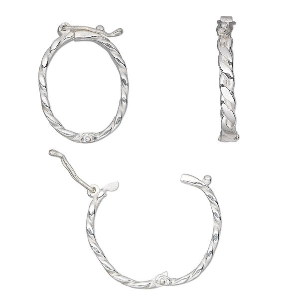 Clasp, JBB Findings, twister style with safety, sterling silver, 23.5x18.5mm hinged twist oval. Sold individually. image number 0
