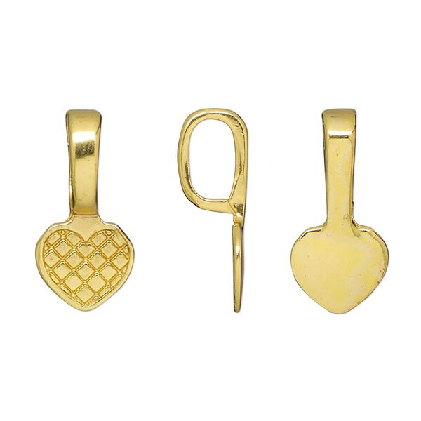 Bail, glue-on, gold-finished "pewter" (zinc-based alloy), 21x10mm heart with 10.5x10mm pad. Sold per pkg of 20. image number 0