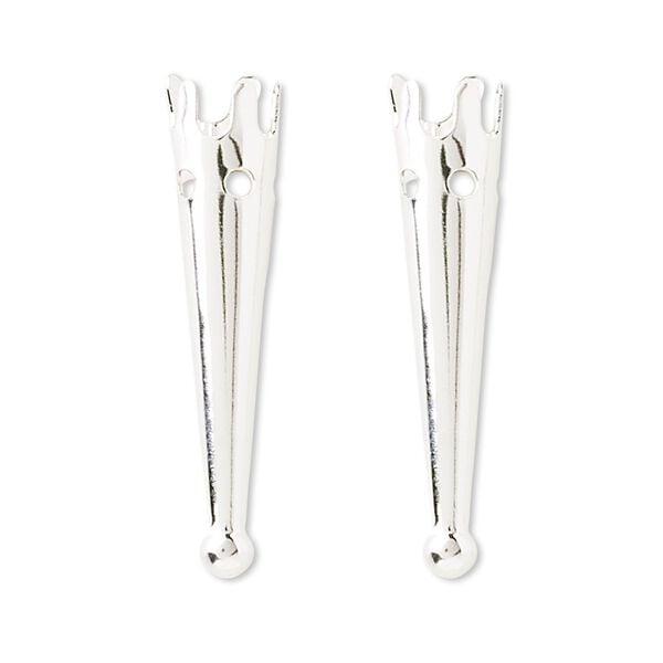 Bolo tip, silver-plated brass, 33x7.5mm plain. Sold per pkg of 100. image number 0