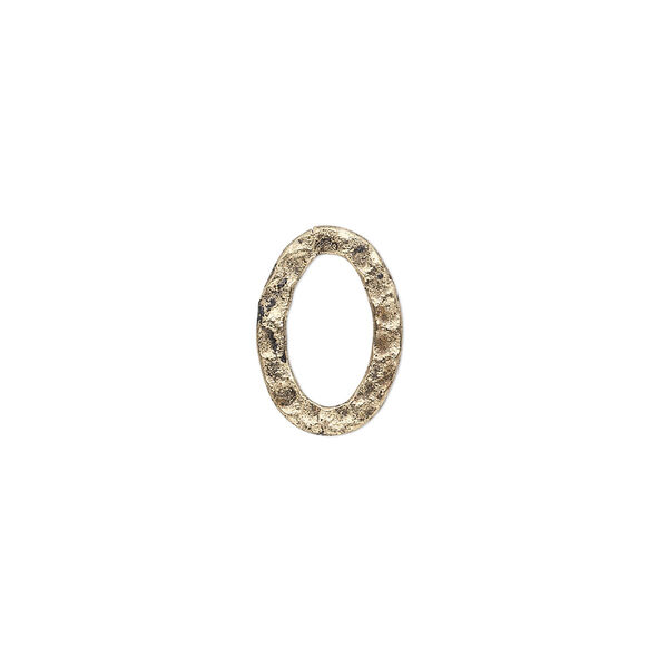Component, antique gold-plated steel, 14x10mm double-sided hammered flat oval. Sold per pkg of 12. image number 0
