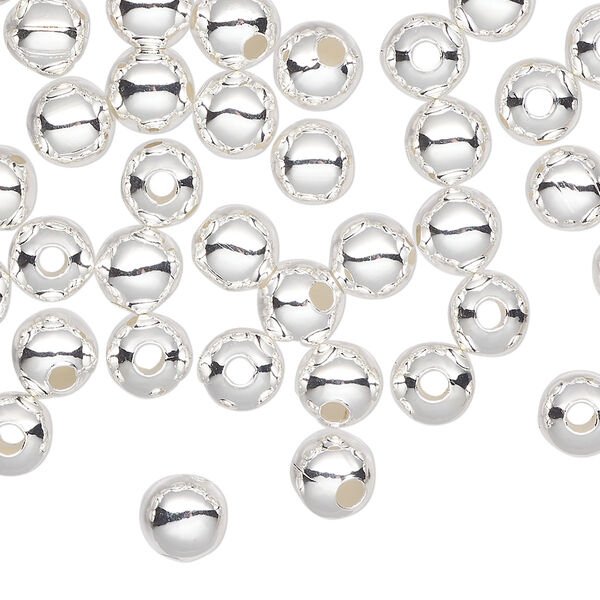 Bead, silver-plated steel, 6mm round. Sold per pkg of 100. image number 0