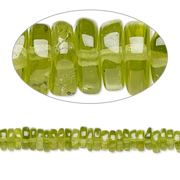 Peridot 1pkg1, hand-cut rondelle bead natural B grade, 8 inch 4x1mm-6x2mm image number 0
