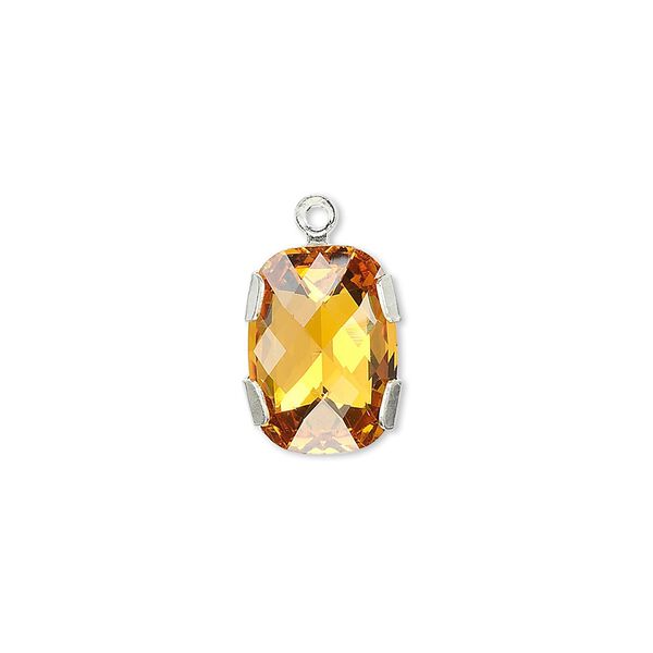 Drop 1pk topaz silver plate, Crystal Passions® 14x10mm rectangle 11504 image number 0