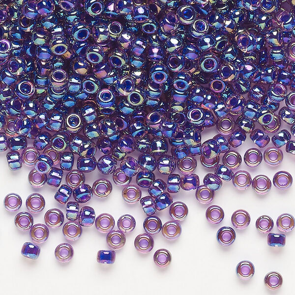 Seed bead, Miyuki, glass, pkg/250g, #8 rocaille, translucent purple-lined rainbow amethyst (RR-356). image number 0