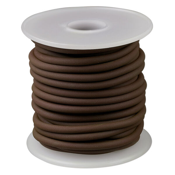 Cord, synthetic rubber, brown, 4mm round. Sold per pkg of 10 meters (32.8 feet). image number 0