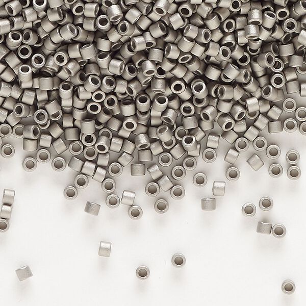 Seed bead, Delica®, glass, pkg/7.5g, #10 round, opaque matte nickel-plated (DBM-0321). image number 0