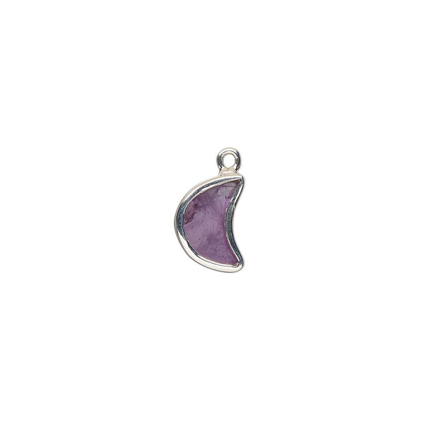 Drop sterling silver amethyst 1pk 9x7mm hand-cut flat 2-sided half moon, natural image number 0