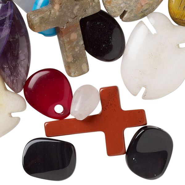 Multi-gemstone / glass 1pkg50, top-drilled / half-drilled mixed shape component / focal mix 10x6mm-34x20mm image number 0