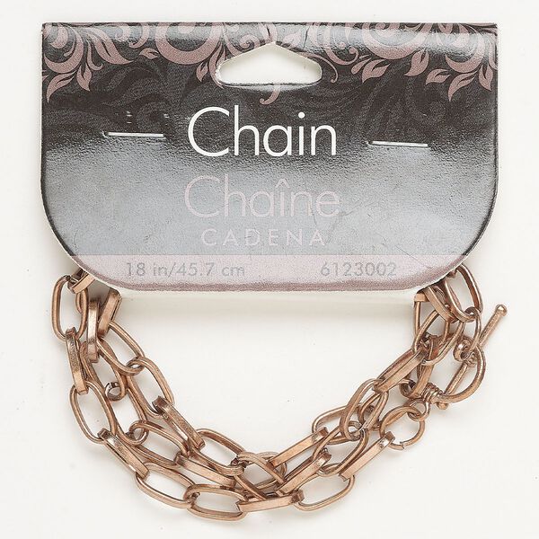 Chain, steel, pkg/18 inches with toggle clasp, antique copper finish, 6mm oval rolo. image number 0