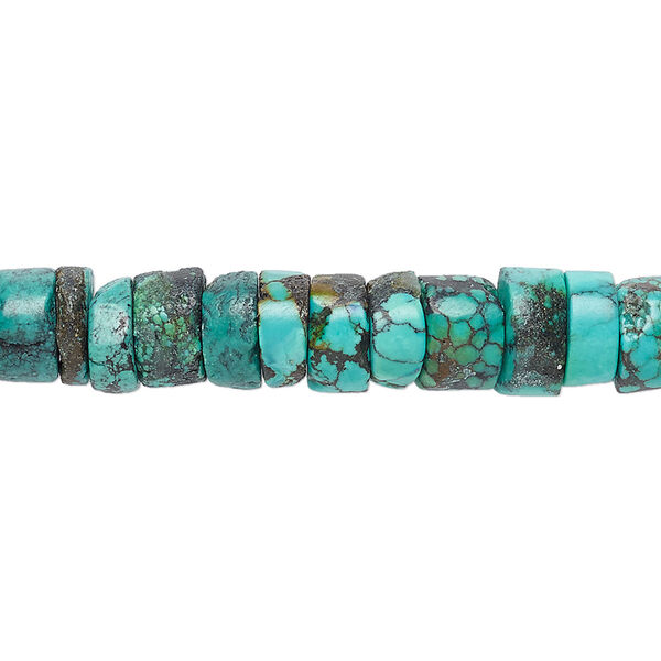 Bead, turquoise (dyed / stabilized), blue, 9x5mm heishi, D grade, Mohs hardness 5 to 6. Sold per 15" to 16" strand. image number 0
