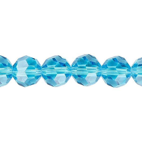 Bead 1pk 32 facets transparent turquoise blue, Celestial Crystal® 10mm round 15.5-16 inch image number 0