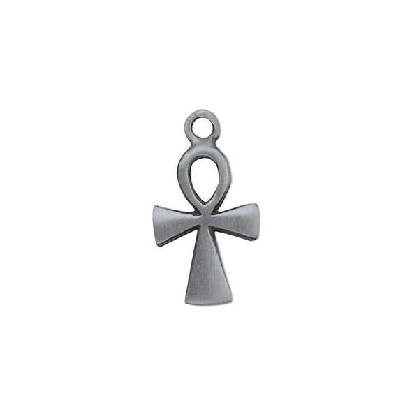 Charm, "pewter" (zinc-based alloy), 18x12mm ankh. Sold per pkg of 2. image number 0