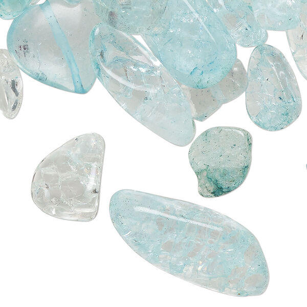 Bead mix, crackle glass, translucent aqua blue, medium to gigantic chip. Sold per 8-ounce pkg. image number 0