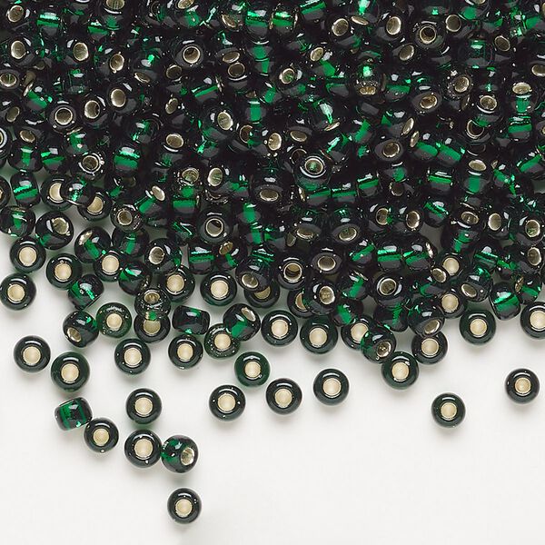 Seed bead, Miyuki, glass, pkg/50g, #8 rocaille, transparent silver-lined emerald (RR-27). image number 0