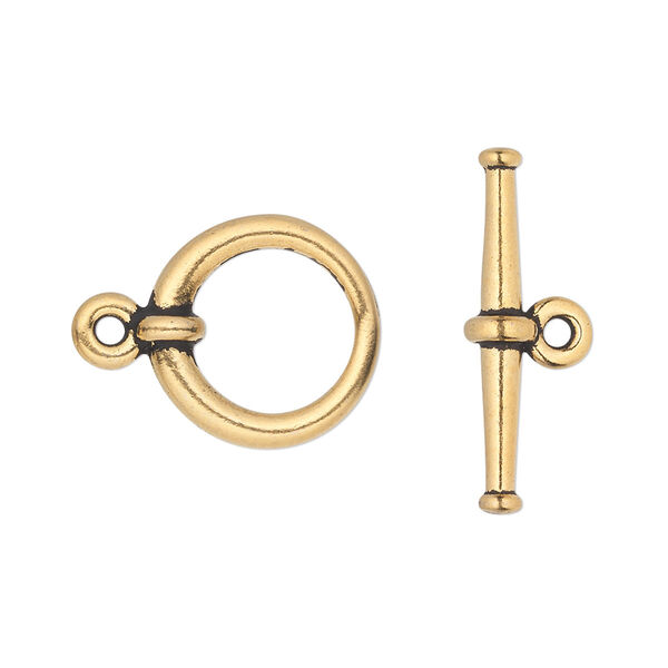 Clasp, TierraCast®, toggle, antique gold-plated pewter (tin-based alloy), 16.5mm tapered round. Sold individually. image number 0
