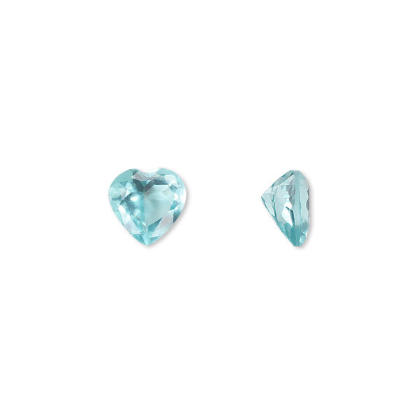 Gem, cubic zirconia, aqua blue, 8mm faceted heart, Mohs hardness 8-1/2. Sold individually. image number 0