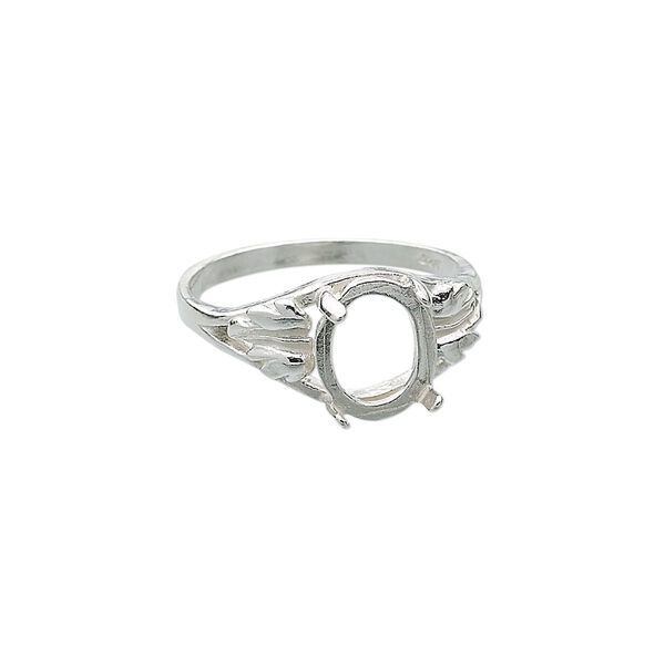 Ring, Sure-Set™, sterling silver, two-leaf band with 10x8mm 4-prong oval setting, size 7. Sold individually. image number 0