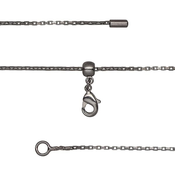 Chain, silicone and black-finished brass, 0.9mm box, adjustable from 16 to 23-1/2 inches with lobster claw clasp and adjustable slider bead. Sold individually. image number 0