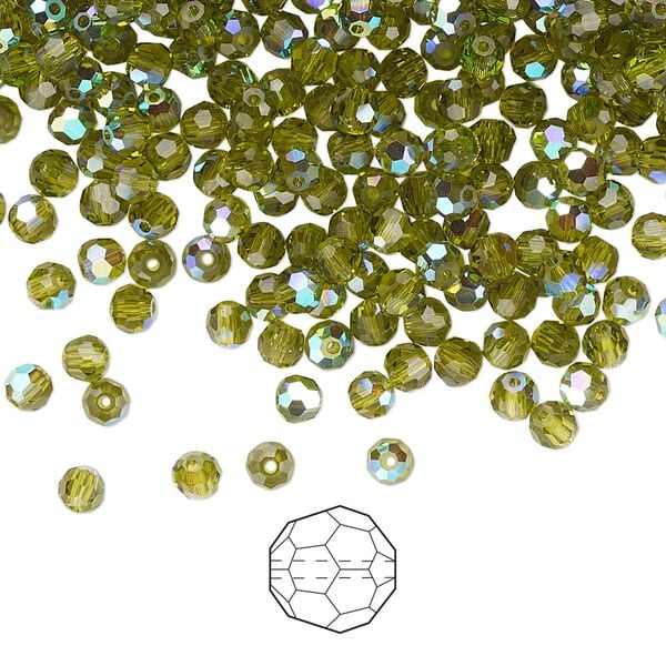 Bead 720pk olivine AB, Preciosa Czech crystal 3mm round image number 0