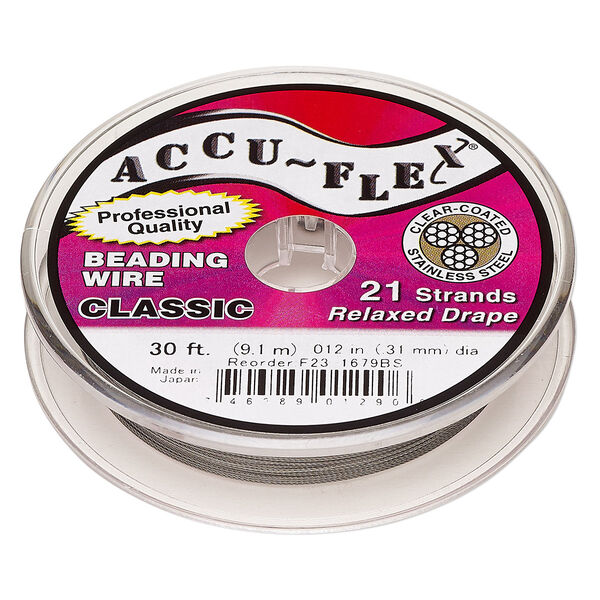 Beading wire, Accu-Flex®, nylon and stainless steel, clear, 21 strand, 0.012-inch diameter. Sold per 30-foot spool. image number 0