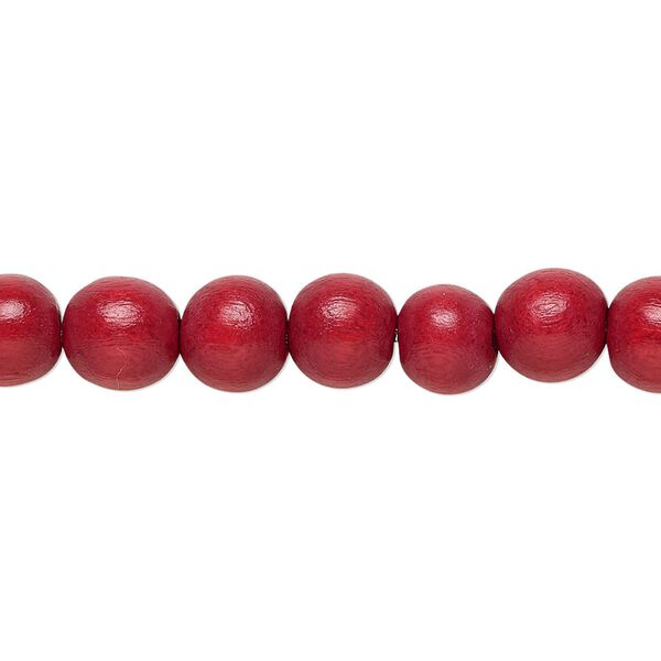Bead, Taiwanese cheesewood (dyed / waxed), cranberry red, 7-8mm round. Sold per pkg of (2) 15-1/2" to 16" strands. image number 0