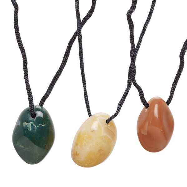 Necklace, multi-agate (dyed) and nylon, black, large nugget, 25 inches with tie closure. Sold per pkg of 3. image number 0