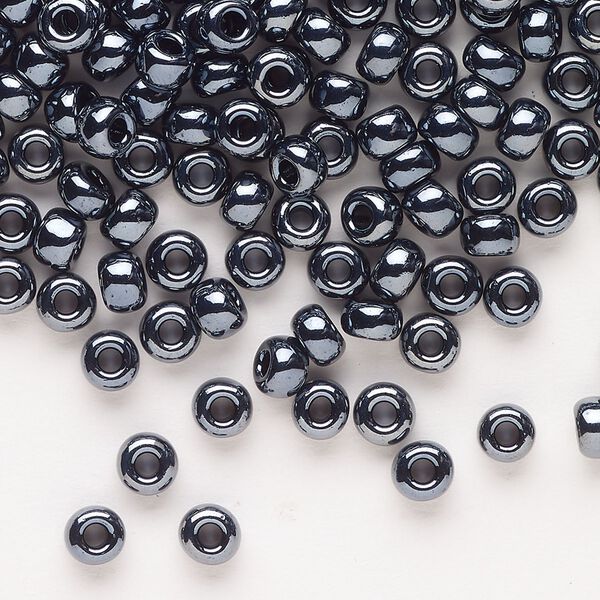 Seed bead, Miyuki, glass, pkg/25g, #6 rocaille, opaque metallic gunmetal, (RR-451). image number 0