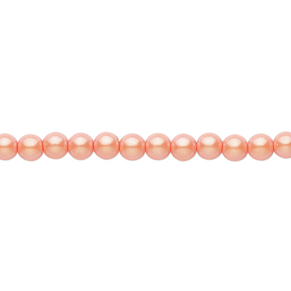 Bead, Czech pearl-coated glass druk, opaque iridescent light coral, 4mm round. Sold per 15-1/2" to 16" strand. image number 0