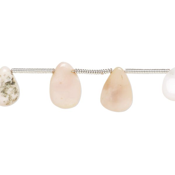 Pink opal 1pkg15, hand-cut top-drilled puffed teardrop bead natural 10x7mm-13x9mm image number 0
