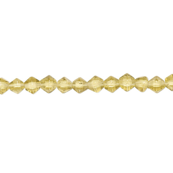 Bead, glass, transparent olivine, 4-5mm faceted bicone. Sold per pkg of (2) 12-inch strands. image number 0