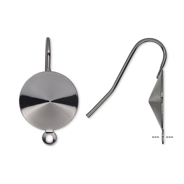Ear wire 1pkg10 Almost Instant Jewelry®, 21mm / 14mm rivoli glue-in setting, 18-20 gauge gunmetal-finished brass 5 pair image number 0