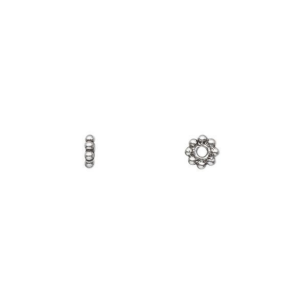 Bead, antiqued sterling silver, 5x1mm beaded rondelle. Sold per pkg of 30. image number 0