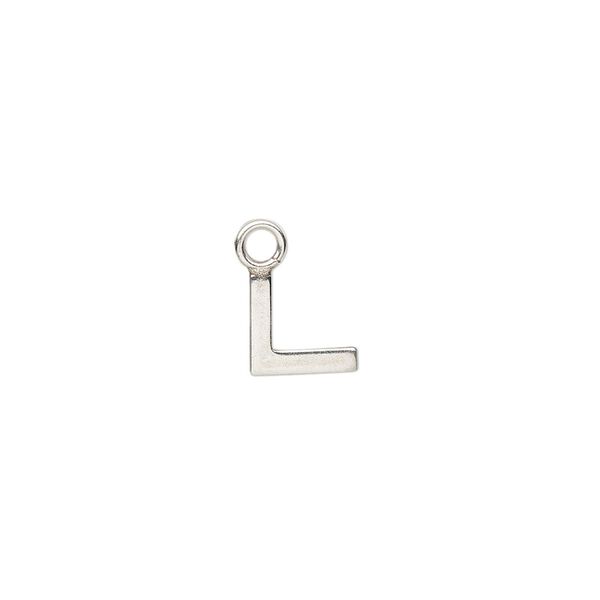 Charm, sterling silver, 8mm single-sided modern square alphabet letter L. Sold individually. image number 0