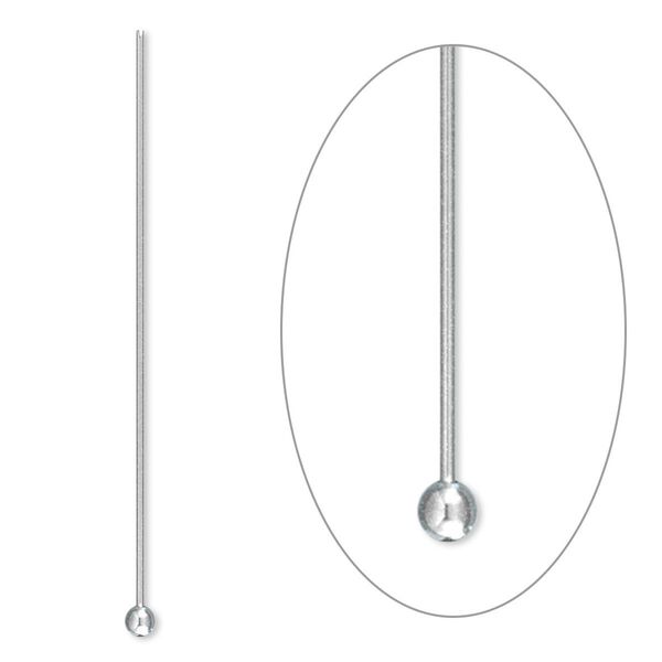 Head pin, stainless steel, 1-1/2 inches with 2mm ball, 24 gauge. Sold per pkg of 50. image number 0