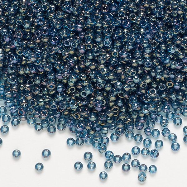 Seed bead, Miyuki, glass, pkg/25g, #11 rocaille, translucent gold luster Montana blue (RR-305). image number 0
