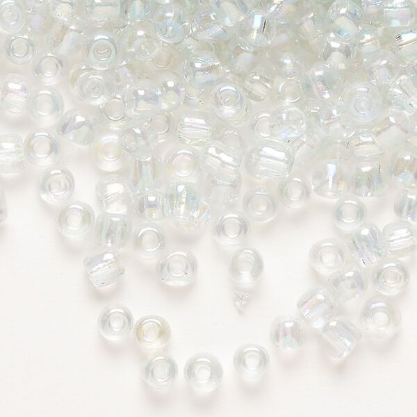 Seed bead, glass, pkg/50g, #6 round, translucent AB clear. image number 0