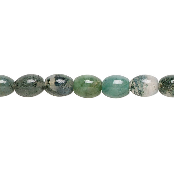 Moss agate 1pkg1, oval bead natural 15.5-16 inch 8x6mm image number 0